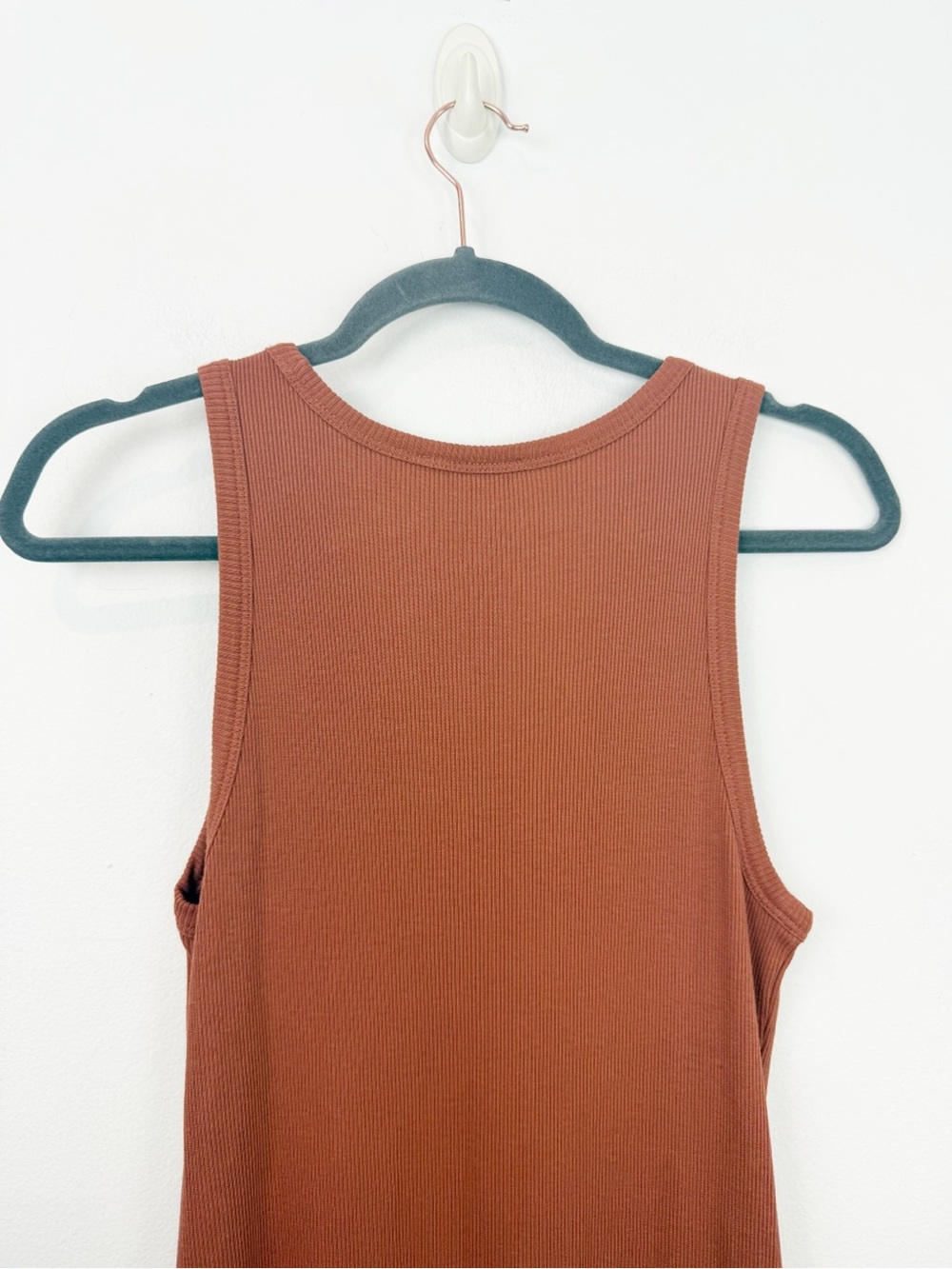Theory Racer Tank Dress Compact Rib in Orange Brown Size Large - Picture 5 of 6